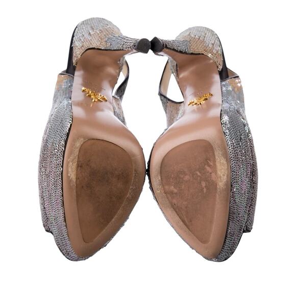 Prada Raso Paillettes Platform Slingback Heels Iridescent Sequin Size 39 US 9 - Picture 9 of 11